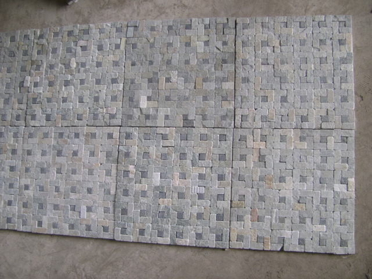 China Natural Stone Mosaic Black Slate mixed Yellow Quartzite P014 Mosaic for Wall Decoration supplier
