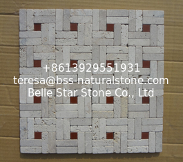 China Natural Stone Mosaic China White Travertine Wall Mosaic with Red Stone for Wall Decoration supplier