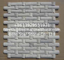 China Natural Stone Mosaic China White Travertine Mosaic with Convex Surface for Wall Decoration supplier