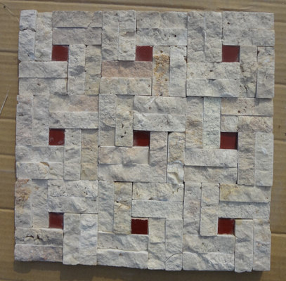China Natural Stone Mosaic China White Travertine Wall Mosaic with Red Stone for Wall Decoration supplier