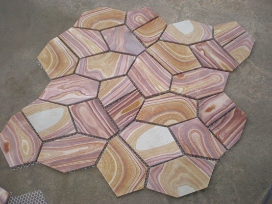 China Yellow Wood Sandstone Flagstone Patio Natural Sandstone Pavers Meshed Flagstone Wall Cladding supplier