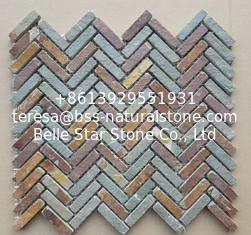 China Rust Slate Mosaic Tile Natural Stone Wall Mosaic Multicolor Stone Mosaic Floor Slate Mosaic Parquet supplier