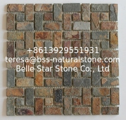 China Rusty Slate Stone Mosaic Multicolor Mosaic Pattern Natural Slate Mosaic Wall Tiles Mosaic Floor Tiles supplier