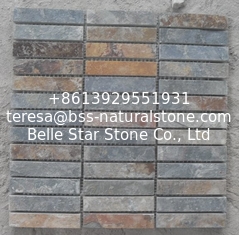 China Natural Stone Mosaic Pattern Rusty Slate Mosaic Wall Tiles Multicolor Slate Mosaic Floor Tiles supplier