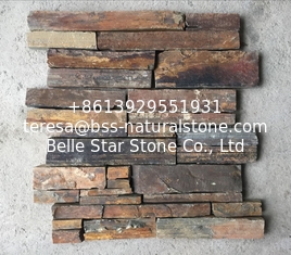 China Rusty Split Face Slate Z Stone Panel with Steel Wire Back,Natural Slate Stacked Stone Cladding supplier