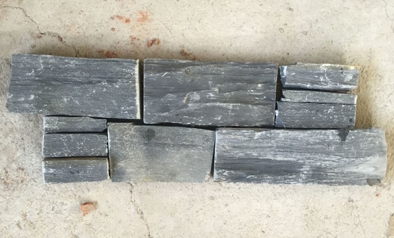China Charcoal Slate Z Stone Cladding with Steel Wire Back,Carbon Black Slate Stacked Stone Panel supplier