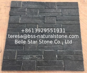 China Black Quartzite of Beveled Edges Stone Cladding,Indoor Black Ledger Panels,Outdoor Stacked Stone supplier