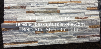 China White Quartzite mixed Yellow Wood Sandstone Stone Veneer,Multicolor Waterfall Shape Ledger Panels supplier
