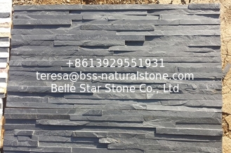 China Black Slate Mini Stacked Stone,Charcoal Grey Slate Waterfall Shape Ledgestone,Carbon Black Split Face Slate Stone Veneer supplier